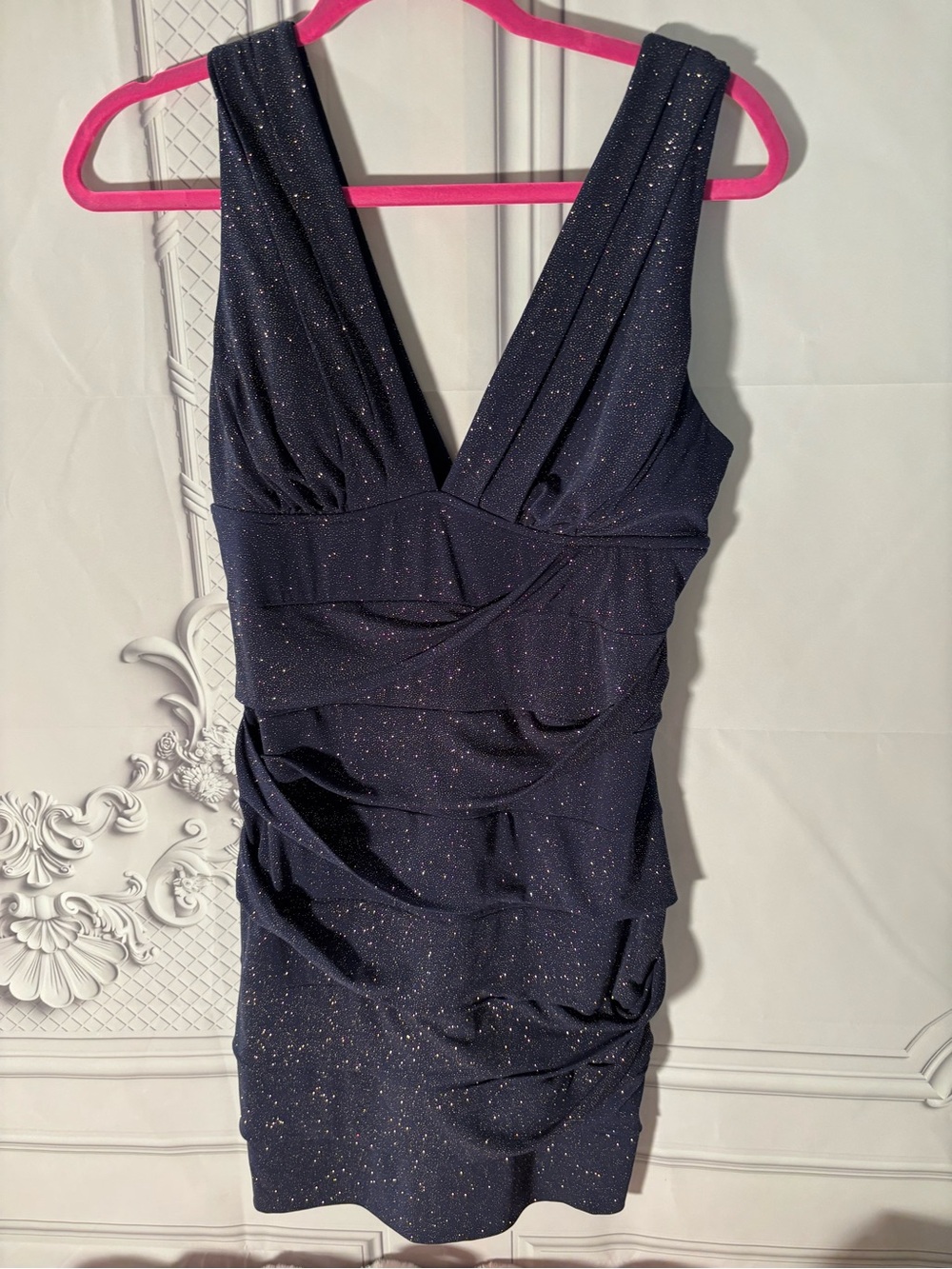 Windsor Navy Gold Shimmer Glitter Party Cocktail Dress Size Large